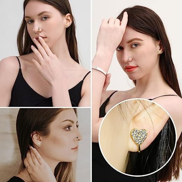 2 pair Fake Septum Fake Nose Ring Hoop For Women - Picture 2 of 6